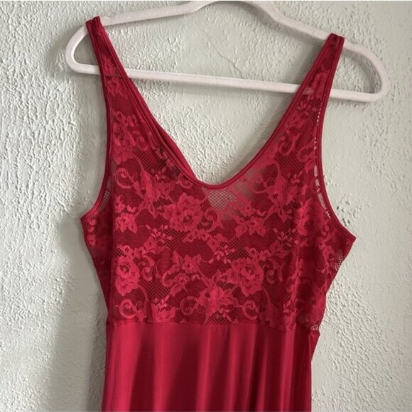 Carole Hochman Negligee Slip Dress Red lace Fairy Milkmaid Gown Romantic Xmas - Picture 7 of 8